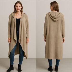 Free People Beach Oversized Hooded Maxi Duster Cardigan in Tan  XS/Small